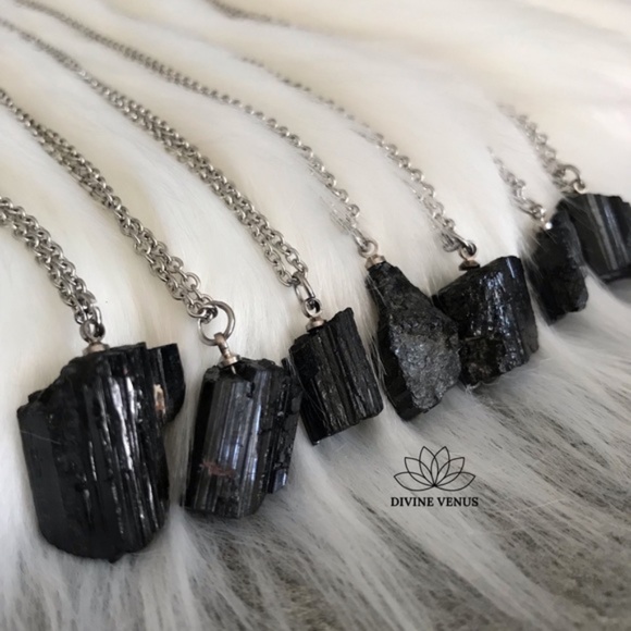 Black Tourmaline Stainless Steel Chain Necklace - Picture 1 of 8